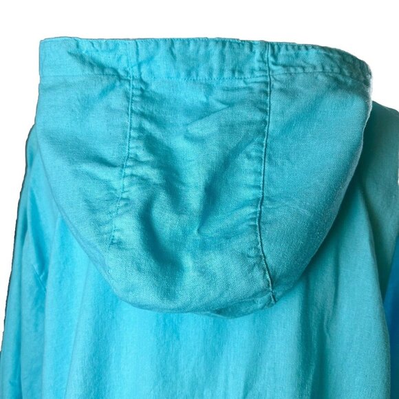 CJ Banks Button Up Hoodie Women's 3X Aqua Blue Linen Blnd Beachy Coastal 3/4 Slv - Picture 15 of 16
